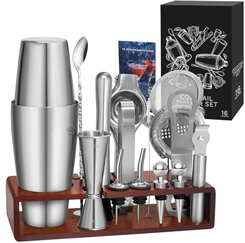Sosayet 825ml Bostón Coctelera - Cocktail Kit con Soporte - Coctelera Profesional de Acero Inoxidable para Regalos Hombre