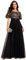 Ever-Pretty Damen Abendkleid A-Linie Spitze Kurze Ärmel Partykleid lang Gold Schwarz 46