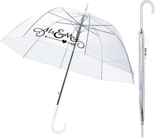 Theaque 2 Stück Mr and Mrs transparenter Regenschirm, Hochzeit, Stab, Kuppel, automatisches Öffnen, Hochzeitsschirm für Erwachsene, weiß, Klassisch
