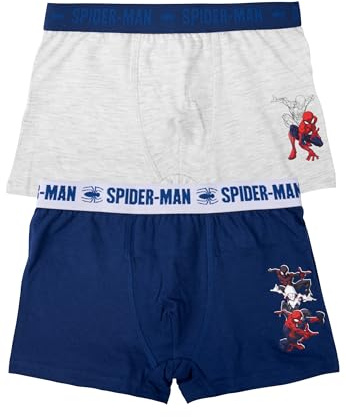 Marvel Spider-Man Boxershorts für Jungen - Kinder Unterwäsche Unterhose Boxer Blau/Grau (2er Pack)
