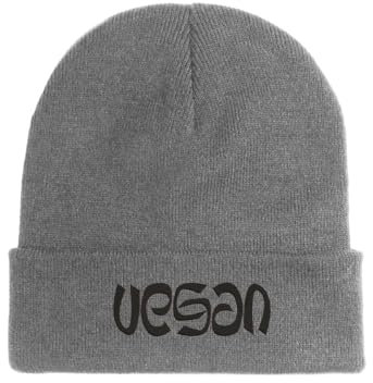 Vegan Logo Bestickte Beanie Mütze Wintermütze Grau, grau, Einheitsgröße