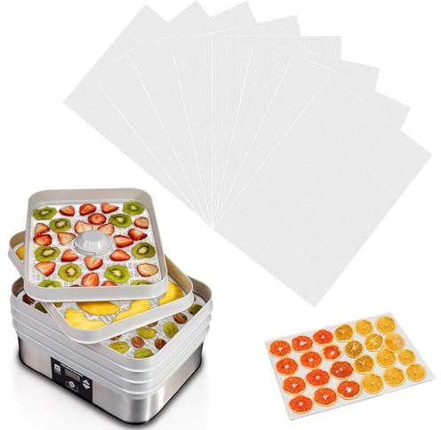 8 Stück Dörrfolie für Dörrautomat, Silikon Dehydrator Blätter, Antihaft Folie Rechteckige, 38.5×28.5cm Dampfmatten für Obsttrockner