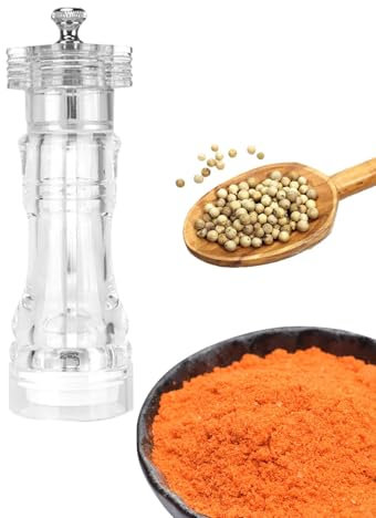 Holdes Molinillos de sal y pimienta con grosería ajustable, molino de sal y pimienta de acrílico | Trituradora de sabor recargable de diseño transparente | Molinillo de pimienta y salero suave para