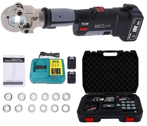 Kindevieft Electric Hydraulic Crimping Tool, Performance Cable Lug Crimper Electrical Terminal Cable Wire Tool Kit Range 10-300mm², Dc 18v/4Ah Lithium Battery,Gray