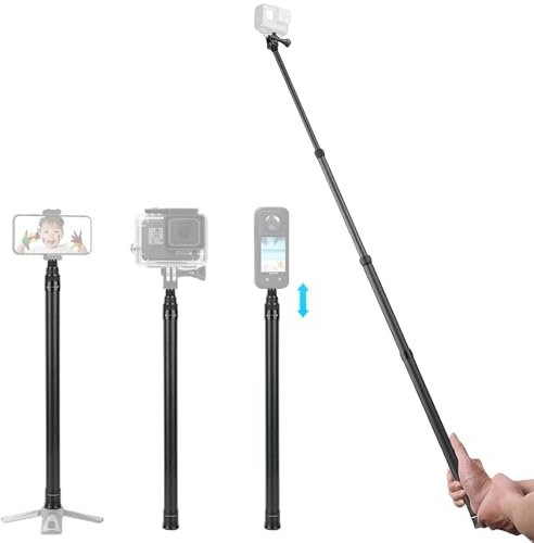 KoveYzao 60-295CM ausziehbare Selfie-Stick, Carbon-Faser-Verlängerungsstange mit unsichtbarer Funktion, mit 1/4-Zoll Gewindebolzen und Loch, mit Drehschloss, für Insta 360 Kameras und Smartphones