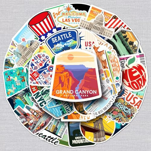 USA Aufkleber für Jugendliche Erwachsene 50 Stück us.Vinyl Sticker Set Auto Motorräder Fahrrad Skateboard Snowboard Gepäck Laptop Koffer Helm Motorrad Computer