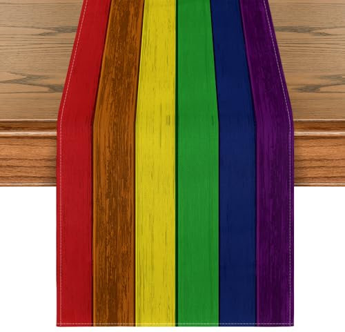 Artoid Mode Regenbogen Planken Antik Alt Rustikal Holz LGBTQ Pride The Gay Tischläufer, Küche Tisch Dekoration Drinnen Urlaub Party Dekor 40x180 cm