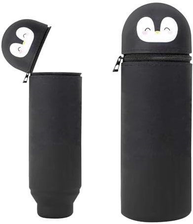 Wydexint Kawaii Federmäppchen, Mäppchen, 2-in-1 Weiche Silikontasche, Federmäppchen, Stand Up Federmäppchen, Tier Stifthalter, Cartoon Bleistifthalter Für Mädchen Und Jungen (Schwarzer Pinguin)