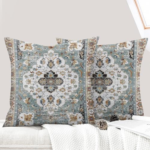 ECZOIL 2er Set Boho Kissenbezug 50x50 cm Kissenhülle Dekorative Boho Stil Vintage Zierkissenbezüge Kissen für Sofa Sessel Zuhause Schlafzimmer mit Verstecktem Reißverschluss - Grün Braun