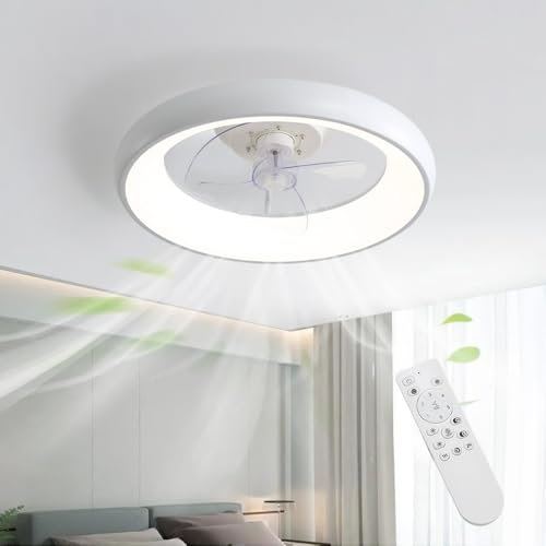 Warmiehomy 50cm LED Ceiling Fans with Lamp Remote Control,40W Modern Reversible Fan Light with 6 Speeds and Timming,3 Blades,Dimmable Fan Lights Ceiling for Bedroom Living Room(White)