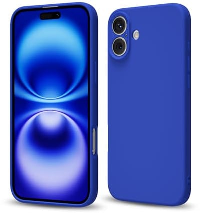 Svaove for iPhone 16 Phone Case Liquid Silicone, Thin Ultra Slim Minimalist Phone Cover, Girly Cute Plain Bright Solid Color Matte Soft Rubber Jelly Gel Plastic TPU Bumper, Royal Blue
