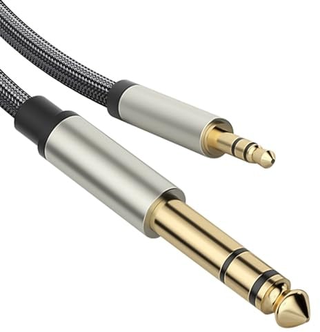 1M 3.5mm to 6.35mm Stereo Audio Cable, 3.5mm Male to 6.35mm Male Aux Adapter, Nylon Braid, High Fidelity Sound, Ideal for Laptop, Smartphone, Tablet, Home Theater Devices, Amplifiers Audio Equipment