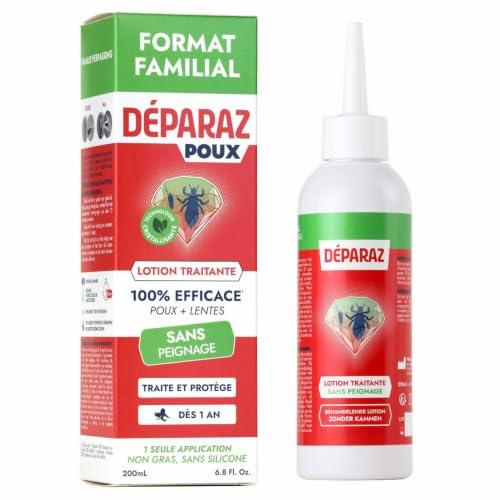 Deparaz Lotion Traitante Anti-Poux et Lentes, Sans Peignage, 200ML | Anti-Poux et Lentes 100% efficace en 1 application, Sans Peignage, Action 15 min, Protection 48h, Technologie Cristallisante.