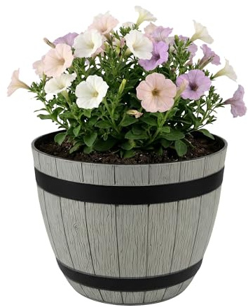 SG Large Barrel Planter, Garden Plant Pot, Heavy Duty Half Barrels for Outdoor, Flower Herb Tree, Container with Drainage Holes, Large Plant Pots Garden, Beijing Barrel Gold, D 52cm x H38cm