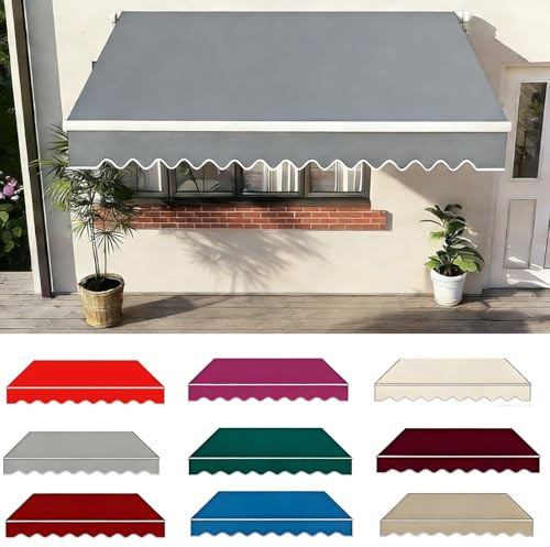 Toile De Remplacement Pour Store Banne, Remplacement De Toile ImperméAble Pour Auvent RéTractable，4x3m Tissu Polyester 280g, Imperméable Avec Lambrequin, Puor Gazebo，Cour，Shop(Gris,360x300cm)
