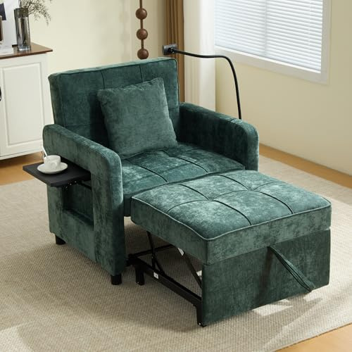 Netrum Sofa mit Schlaffunktion Kleinen Tischchen 3 in 1 Schlafcouch mit Kissen Seitentasche Verstellbarer Rückenlehne Sofas Couches mit Handyhalterung Chenille Sofa Bed Bettsofa Einzelperson Klappsofa