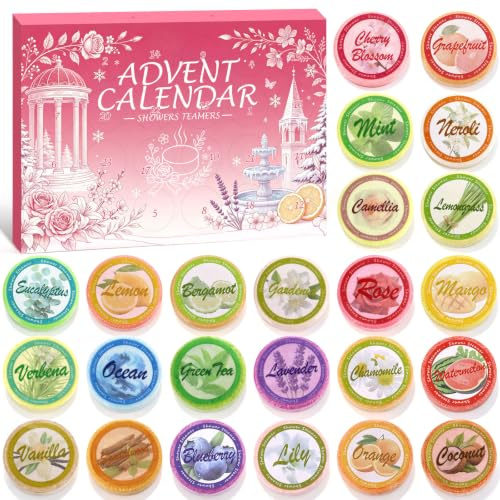 Duschbomben Adventskalender 2026, Weihnachtsgeschenke für Frauen | 24 einzigartige natürliche Düfte Aromatherapie zur Stressminderung entspannend stresslindernd Überraschungs-Set für Frauen