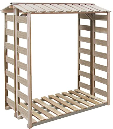 Ziaphsol Abri de rangement pour bois de chauffage 150 x 90 x 176 cm en pin vert imprégné pour le stockage du bois de chauffage sur la cheminée, sur la terrasse ou dans le jardin, imputrescible