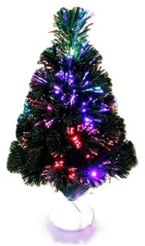 1.5ft Green Christmas tree x-mas tree Fiber Optic Color changing multi colour led lights with stand free standing xmas tree Indoor Camping Compact Tree (45CM (1.5 FEET))
