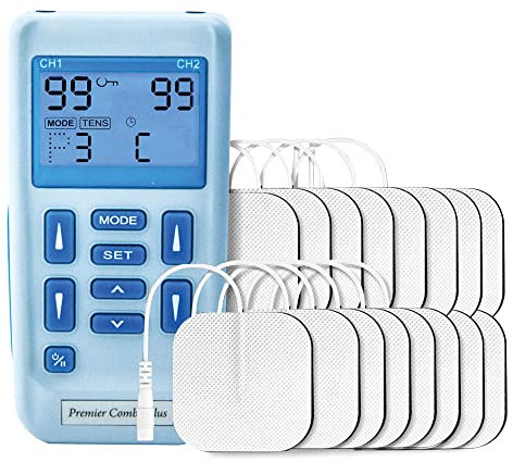 Premier TENS-Gerät und Muskelstimulator, wiederaufladbares Zweikanal-TENS-Gerät, 24 voreingestellte Programme zur Schmerzlinderung und Muskelumschulung mit manuellen Einstellungen