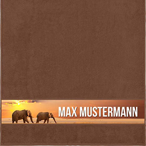 Manutextur Duschtuch Mit Namen - Personalisiert - Tiere Motiv Elefant - Viele Farben - Dusch-Handtuch - Braun - 70x140 cm - Persönliches Geschenk Mit Wunsch-Name