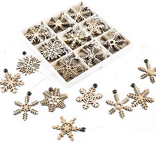 Logbuch-Verlag 54 Weihnachtsanhänger Holz Schneeflocke Stern Anhänger Weihnachtsbaumanhänger 6,5 cm