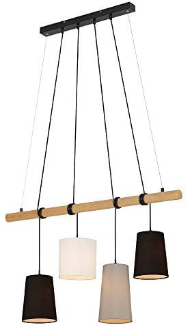 Briloner Leuchten - Pendelleuchte, Pendellampe 4-flammig, 4x E14, max. 25 Watt, Holz-Stoff, Farbe: Schwarz, Weiß, Grau, 900x1.700mm (LxH)