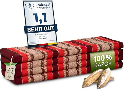 livasia Nachhaltige Klappmatratze Kapok XXL - 200x140x8cm - extrabreite Gästematratze, Faltbare Matratze doppel, ökologische Yogamatte, Gästebett klappbar, Liege Garten Balkon (Rubinrot)