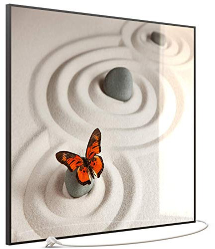 STEINFELD Heizsysteme® Glas Bild Infrarotheizung mit Thermostat | Made in Germany | viele Motive 350-1200 Watt Rahmen schwarz (1200 Watt, 047 Zen-Steine)