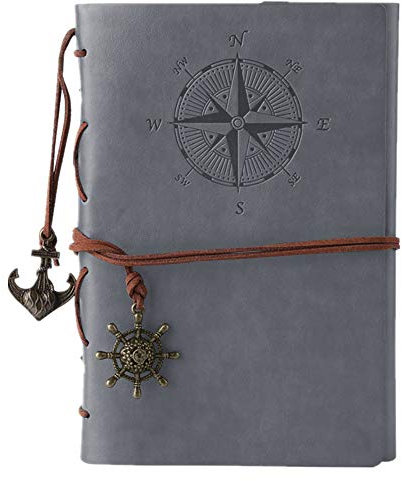 Notizbuch aus Leder, MALEDEN Classic Spiral Bound Notebook Nachfüllbares Tagebuch Skizzenbuch Geschenke mit ungefütterten Reisetagebüchern zum Schreiben für Mädchen und Jungen (grau)
