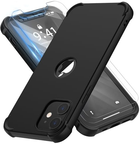 ORETECH für iPhone 12 Mini Hülle, mit 2 Stück Schutzfolie, 360 Grad Ganzkörper Stoßfest Kratzfest Silikon Handyhülle für iPhone 12 Mini 5,4 Zoll, Schwarz