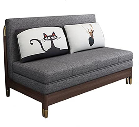 ChengBeautiful Schlafsofa Nordic-Schlafsofa-Massivholz sitzend und schlafen einzelne zweizweck kleine Wohnung Wohnzimmer multifunktionales Gleiten und Falten (Farbe : Braun, Size : 145x80x86cm)