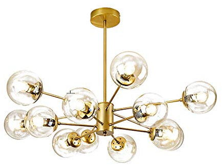 Jane O'troll Bohnen Kronleuchter,Gold Sputnik Kronleuchter 9 8 10 12 16 Leuchten Glaskugel Schattierungen Während Light Globes Decke Hängen E27 Deckenleuchten Für Küche,,Esszimmer-Golden. 12 kopf