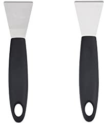 2-Piece-Stainless Steel Scraper, Oven Scraper Tool,Induction Hob, Stoves,None-Scratches Putty Scraper for Kitchen Cleaning, with Comfortable Plastic Handle,Straight Version + Bending Version (Black)