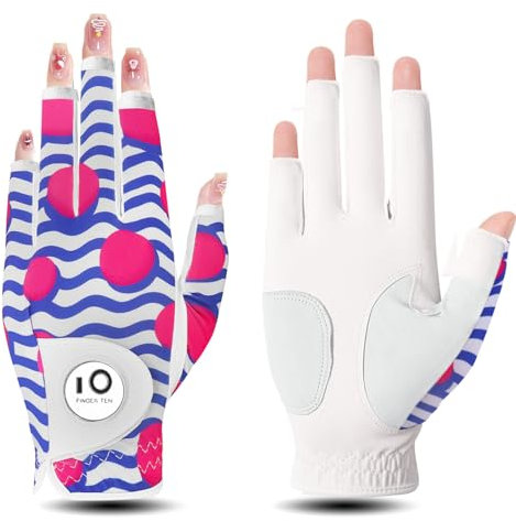FINGER TEN Golfhandschuhe Damen Leder Links Rechts Hand Golfhandschuh Golf Handschuhe mit Ball Marker Wert 1 Stück Handschuh, Rain Grip Griff Linke Rechte Golfer (Rosa, S, Links)