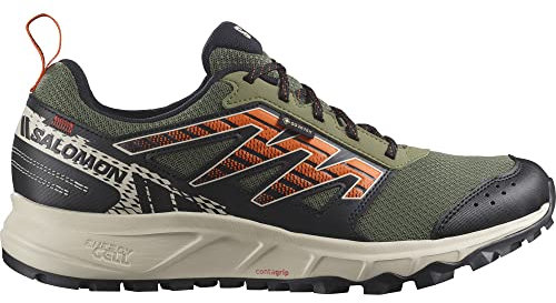 Salomon Wander Gore-Tex Herren Trail Running Wasserdichte Schuhe, Outdoor-bereit, Komfort durch Dämpfung, Sicherer Fußhalt, Deep Lichen Green, 46