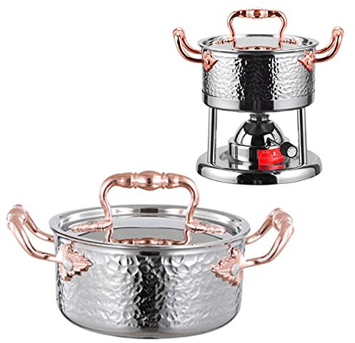Shabu-Shabu Chinese Hot Pot 2L Set scaldavivande in acciaio inossidabile Scaldavivande con coperchio in vetro e fornello per piano cottura a induzione fornello a gas/Rose Gold
