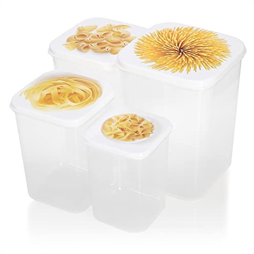 com-four® 4-teiliges Vorratsdosen-Set mit Deckel - Aufbewahrung für Lebensmittel - Nudeln, Müsli, Obst, Gemüse, Snacks - Schüttdose - Küche, Camping, Picknick - Pasta-Box, Nudeldose (4-teilig - Pasta)