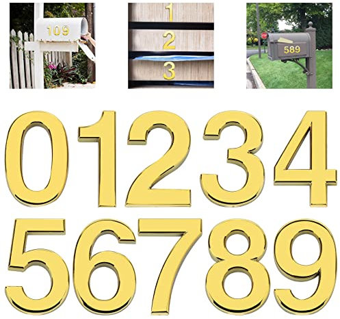Woration 10 Stück Briefkasten Nummern 0-9 Selbstklebend 5 cm Aufkleber Tür Adresse Nummer Schilder for Hotel Zimmer Büro Wohnsitz Haus Autos Lastwagen Gold Dekoration Projekt