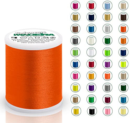 Madeira Polyneon 40 Original | 1.000 m Spule | Stickgarn für Stickmaschine | Maschinenstickgarn | Garn zum Sticken | Stickset (1678 Tangerine)