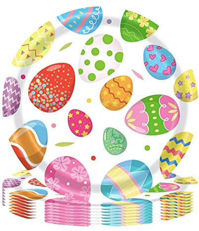 POPOYU 16 Stück Osterteller,9 Zoll Ostern Pappteller Happy Easter Pappteller,Osterteller Pappe Ostereier Papierteller Partygeschirr Osterdeko für Ostern Dekoration Geschirrset Ostern Party Tischdeko