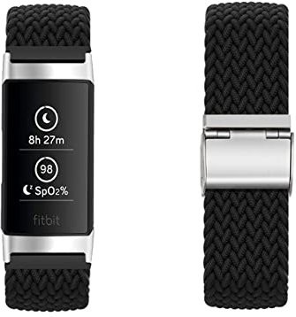 Dehnbarer Wristband für Fitbit Charge 3/Charge 4 Armband, Geflochtenes Nylon Stoff Solo Loop Band für Damen Herren, Verstellbares Ersatzarmband Kompatibel mit Fitbit Charge 3/Charge 4 (1)