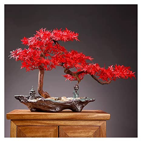 Künstlicher Bonsai-Baum Künstlicher roter Ahornbaum, künstliche Bonsai-Pflanzen, künstliche Zimmerpflanzen im Topf for Bücherregal, Raumdekoration im Innenbereich Gefälschte Pflanze im Topf Künstliche