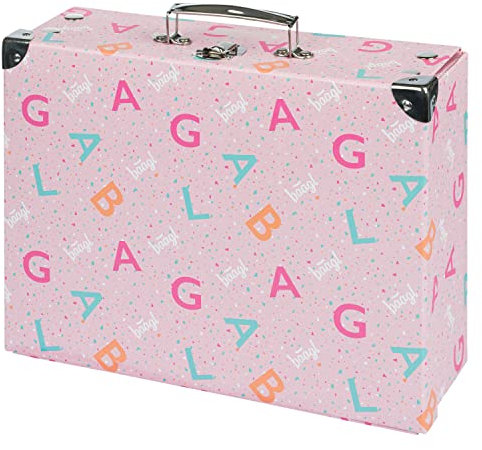 Baagl Kinderkoffer für Spielzeug und Schulbedarf, Pappkoffer, Spielzeugkoffer, Spielkoffer, Faltbarer Kinder Koffer, Faltkoffer, Klappkoffer mit Metalgriff (Logo Pink)