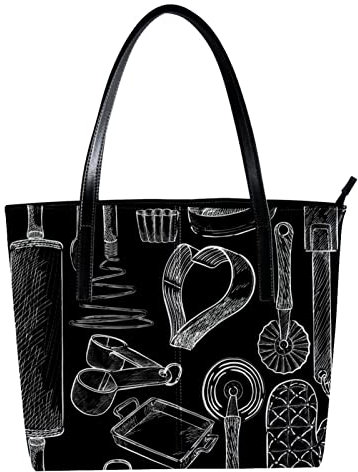 Sac fourre-tout personnalisé avec fermeture éclair - Sacs à main décontractés pour un usage quotidien, le travail, l'école, les ustensiles de cuisine noirs et blancs, multicolore