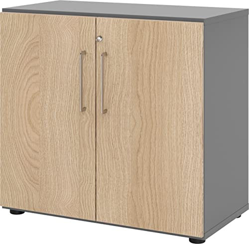bümö Aktenschrank abschließbar, Büroschrank Holz 80cm breit in Graphit/Eiche - abschließbarer Schrank mit Aktenregal für's Büro & Arbeitszimmer, Büro Möbel Ordnerschrank mit Schloss