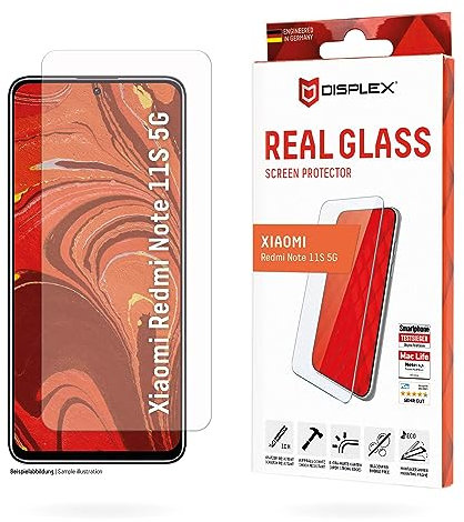 Displex Véritable verre pour Xiaomi Redmi Note 11S 5G, verre trempé dur (10H), cadre de montage écologique, revêtement anti-empreintes digitales high-tech, compatible avec les coques