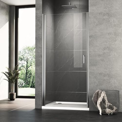 Duschtür Nische 75cm Duschkabine Einzelschwingtür Duschabtrennung, Goezes Schwingtür Nischentür Dusche Duschwand 6mm ESG Sicherheitsglas mit Nano Beschichtung, Pendeltür Höhe 195cm
