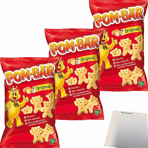 Funny Frisch Pom-Bär Kartoffel-Snack Glutenfrei 3er Pack (3x75g Packung) + usy Block