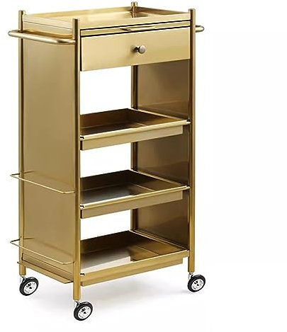 GRRICEPL Metall Walzen Schönheitssalon Styling-Wagen, Salon Lagerung Wagen, Tattoo-Tablett Organizer, Mit Ausziehbarem Haartrockner-Halter (Farbe : Gold, Größe : 55x31x91cm)